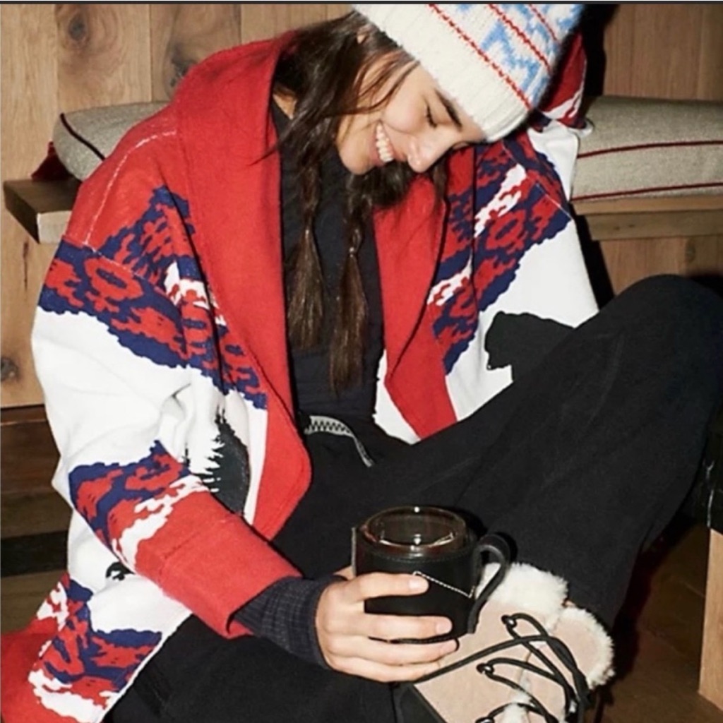 Free People Red And White Patterned Cardigan